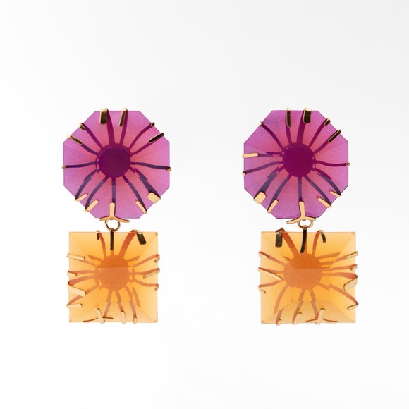 Zara Multicolor Resin Statement Earrings - Bold Geometric Jewelry - Picture 2 of 5
